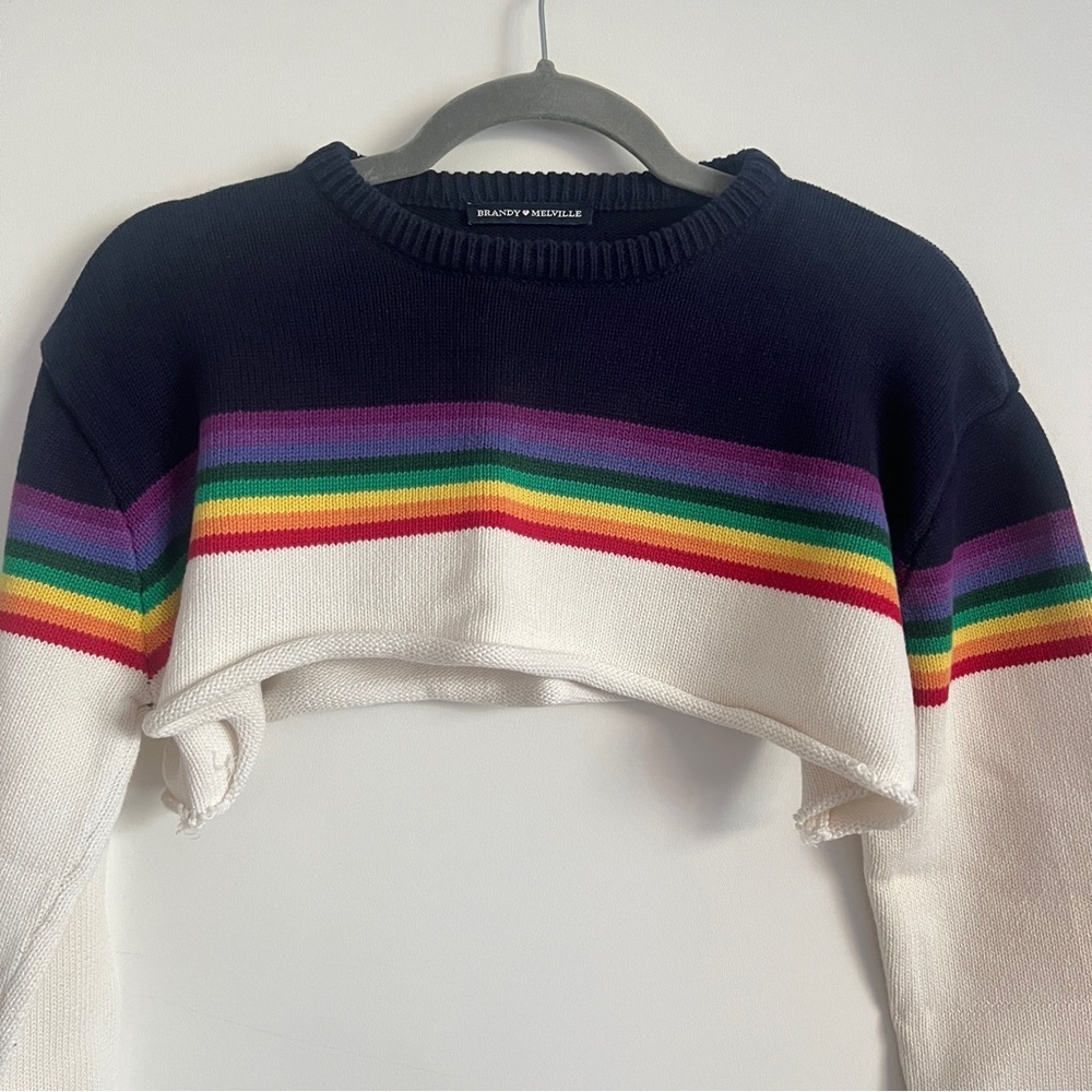 Brandy Melville Rainbow Stripe Cropped Knit Sweater - Picture 2 of 12